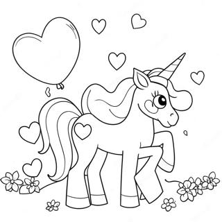 Magical Valentines Unicorn With Heart Balloons Coloring Page 44443-36964