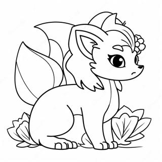 Cute Ninetales With Flowers Coloring Page 44533-37024