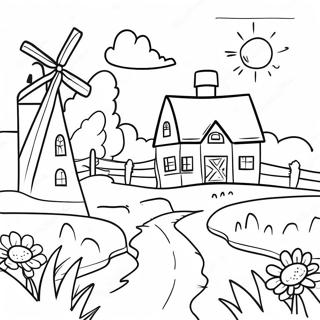 Sunny Farm Landscape Coloring Page 44583-37066