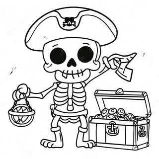 Fearsome Pirate Skeleton With Treasure Coloring Page 44613-37087