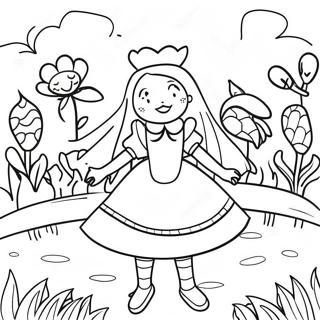 Whimsical Alice In Wonderland Flower Garden Coloring Page 44793-37237