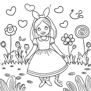 Whimsical Alice In Wonderland Flower Garden Coloring Page 44793-37238