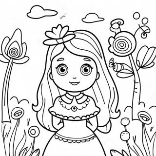 Whimsical Alice In Wonderland Flower Garden Coloring Page 44793-37239