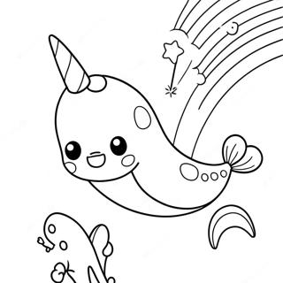 Cute Narwhal With A Rainbow Unicorn Horn Coloring Page 4482-3605