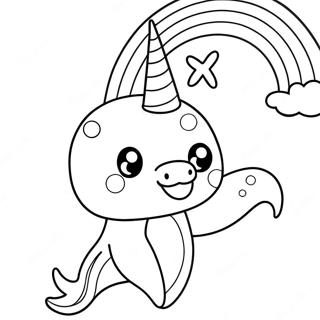 Cute Narwhal With A Rainbow Unicorn Horn Coloring Page 4482-3608