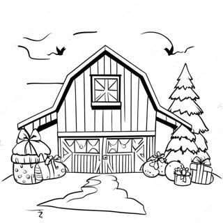 Festive Country Barn With Christmas Decorations Coloring Page 44883-37345