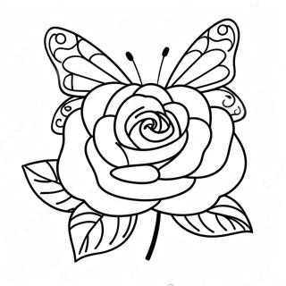 Elegant Rose With Colorful Butterfly Coloring Page 44983-37374