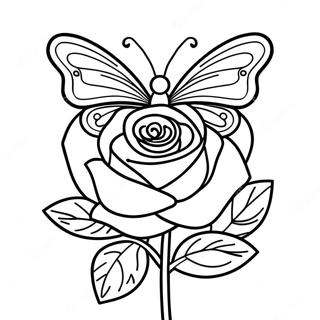 Elegant Rose With Colorful Butterfly Coloring Page 44983-37376