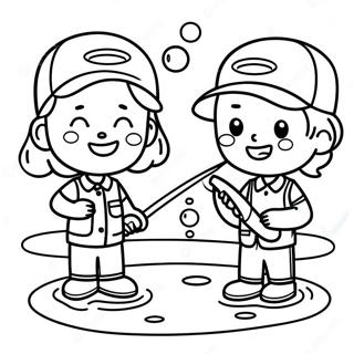 Happy Kids Fishing Coloring Page 45474-37766