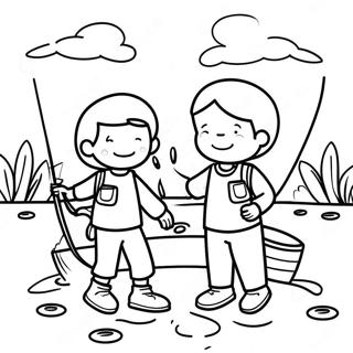 Happy Kids Fishing Coloring Page 45474-37767