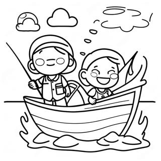 Happy Kids Fishing Coloring Page 45474-37768