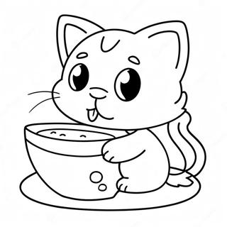 Cute Kitten Eating Cat Food Coloring Page 45484-37789