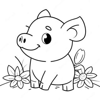 Cute Piglet With Flowers Coloring Page 4552-3661