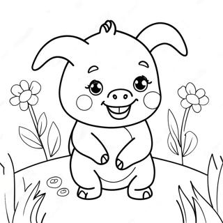 Cute Piglet With Flowers Coloring Page 4552-3662