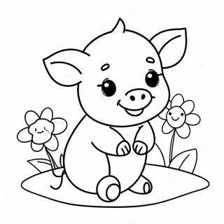 Cute Piglet With Flowers Coloring Page 4552-3663