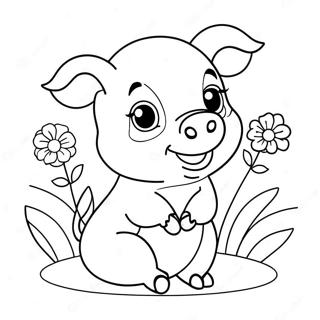 Cute Piglet With Flowers Coloring Page 4552-3664