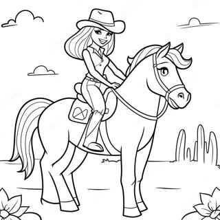 Adventurous Cowgirl Barbie Riding A Horse Coloring Page 45634-37897