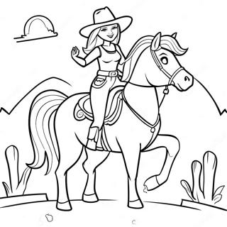 Adventurous Cowgirl Barbie Riding A Horse Coloring Page 45634-37900