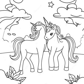 Magical Unicorns In A Dreamy Landscape Coloring Page 45784-38010