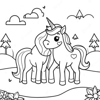 Magical Unicorns In A Dreamy Landscape Coloring Page 45784-38147