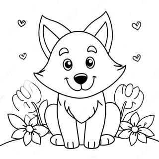 Cute Anime Wolf With Flowers Coloring Page 46004-38334