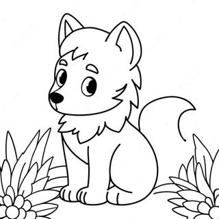 Cute Anime Wolf With Flowers Coloring Page 46004-38336