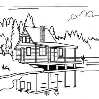 Lake House Cabin Coloring Page 46013-38330