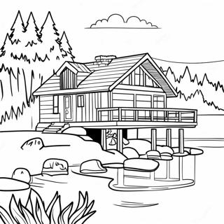 Lake House Cabin Coloring Page 46013-38331