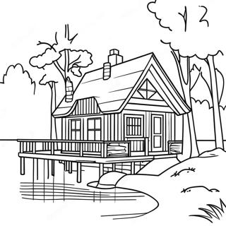 Lake House Cabin Coloring Page 46013-38332