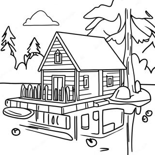 Cozy Lake House Cabin Coloring Page 46014-38326