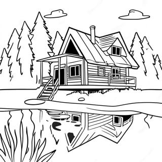 Cozy Lake House Cabin Coloring Page 46014-38327