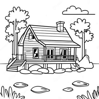 Cozy Lake House Cabin Coloring Page 46014-38328