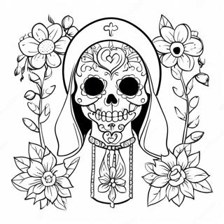 Colorful Santa Muerte With Flowers Coloring Page 46174-38457