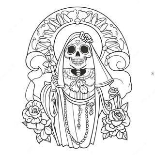 Colorful Santa Muerte With Flowers Coloring Page 46174-38458