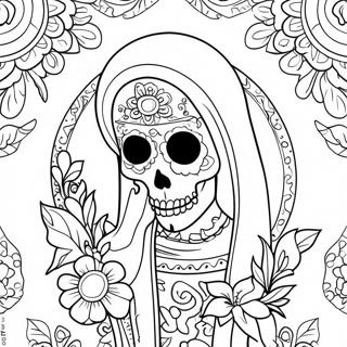 Colorful Santa Muerte With Flowers Coloring Page 46174-38459