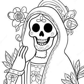 Colorful Santa Muerte With Flowers Coloring Page 46174-38460