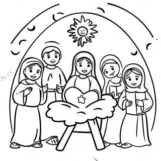 Festive Spanish Nativity Scene Coloring Page 46204-38484