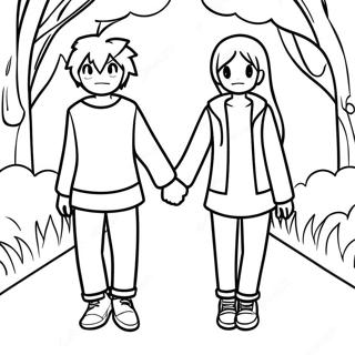 Cute Anime Couple Holding Hands Coloring Page 46494-38715