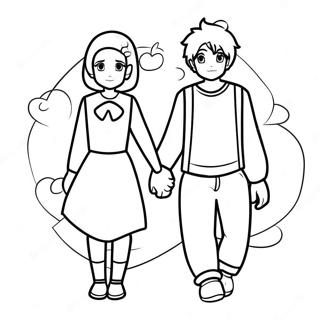 Cute Anime Couple Holding Hands Coloring Page 46494-38716