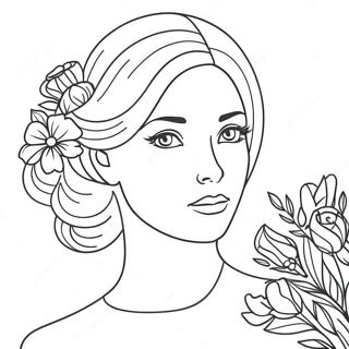 Elegant Girl With Flowers Coloring Page 4652-3742