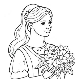 Elegant Girl With Flowers Coloring Page 4652-3743