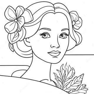 Elegant Girl With Flowers Coloring Page 4652-3744