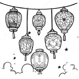 Colorful Tangled Lanterns In The Night Sky Coloring Page 46574-38779