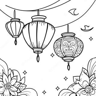 Colorful Tangled Lanterns In The Night Sky Coloring Page 46574-38780