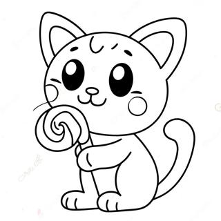 Cute Candy Cat With Lollipop Coloring Page 46714-38889