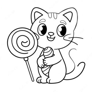 Cute Candy Cat With Lollipop Coloring Page 46714-38890