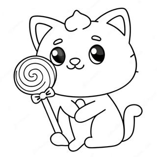 Cute Candy Cat With Lollipop Coloring Page 46714-38891