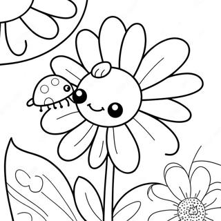 Cute Daisy With Ladybug Coloring Page 472-379