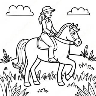 Realistic Girl Riding A Horse In A Meadow Coloring Page 47373-39410