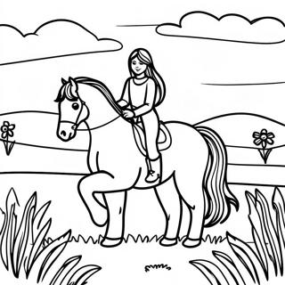 Realistic Girl Riding A Horse In A Meadow Coloring Page 47373-39411